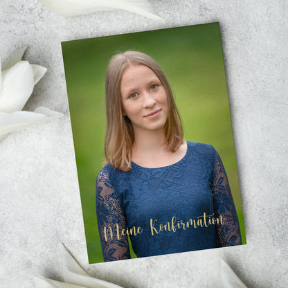 Einladungskarte zur Konfirmation, Kommunion, Taufe mit Foto & Wunschdaten | Danksagung