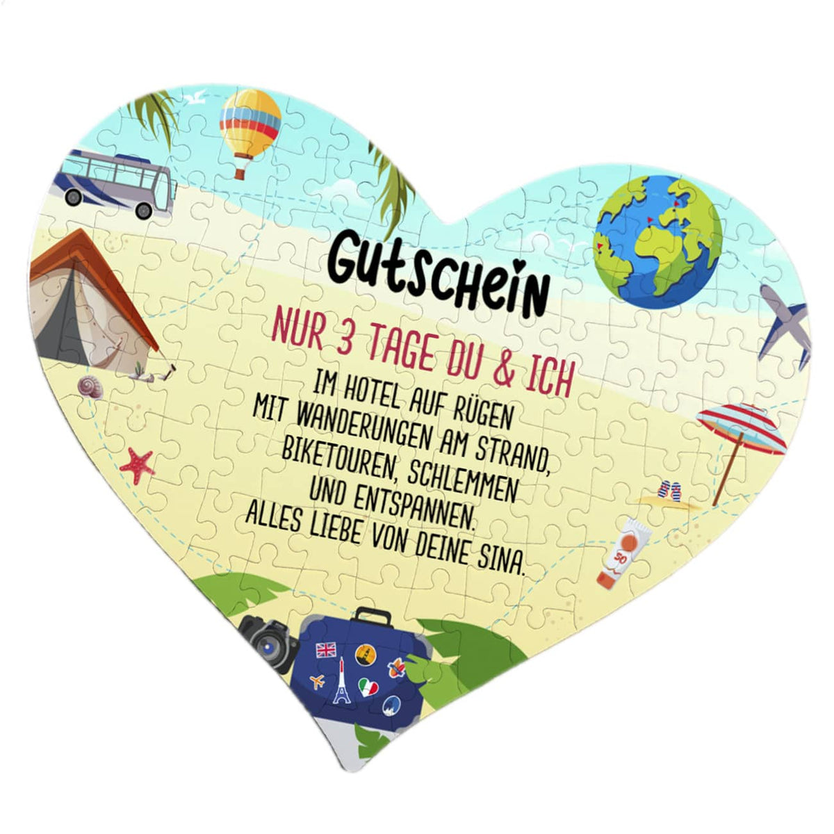 Reisegutschein Valentinstag, Paare, Geschenk Herz-Puzzle