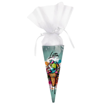 Kleine Geschwister Schultüte mit Graffiti-Eis und Name, 28cm