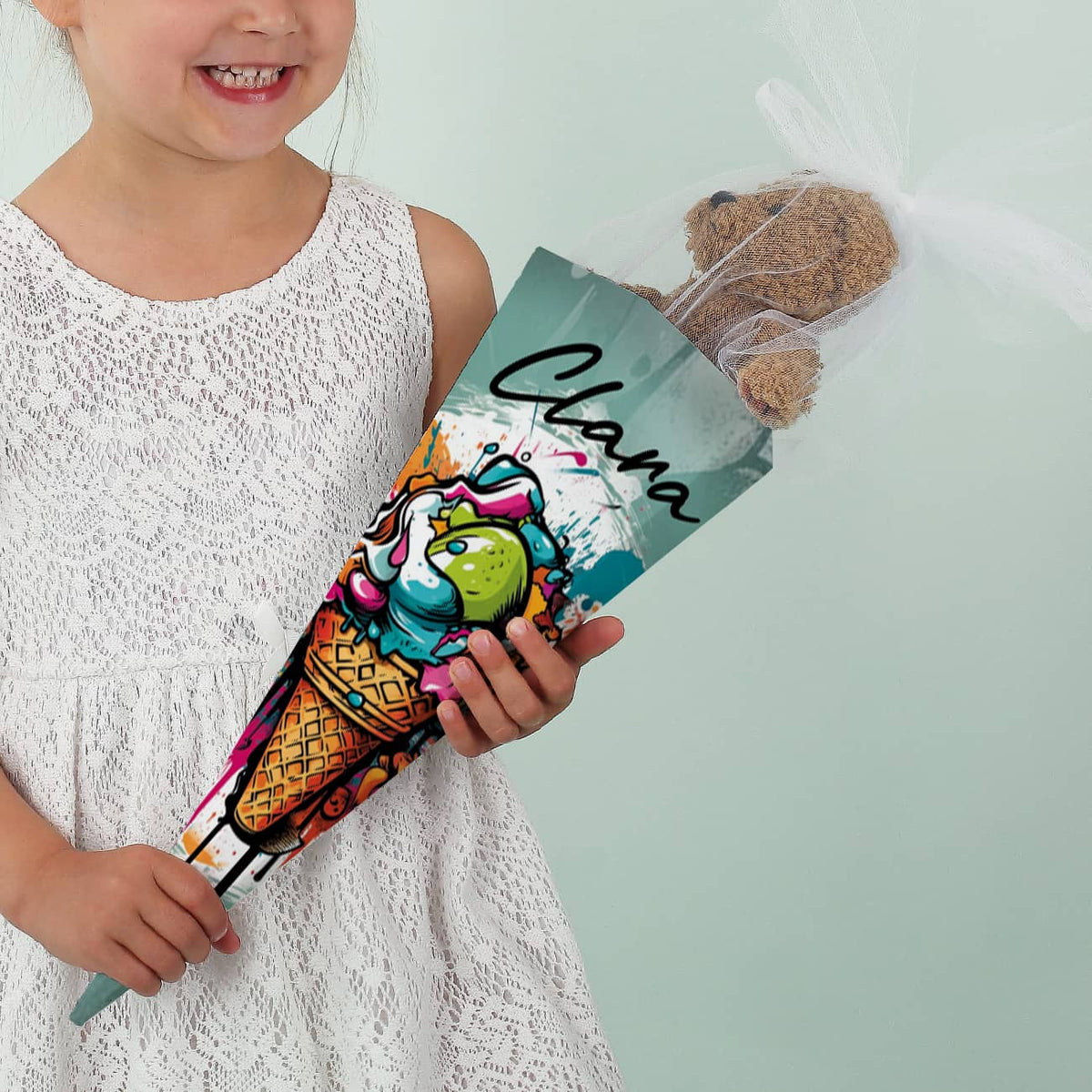 Graffiti Geschwister-Schultüte mit Eis-Motiv und Name, 28cm