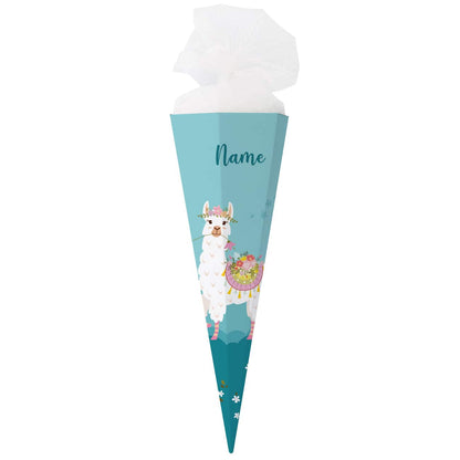 Schultüte mit Lama, Blumen und Name