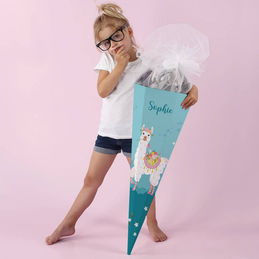 Schultüte mit Lama, Blumen und Name