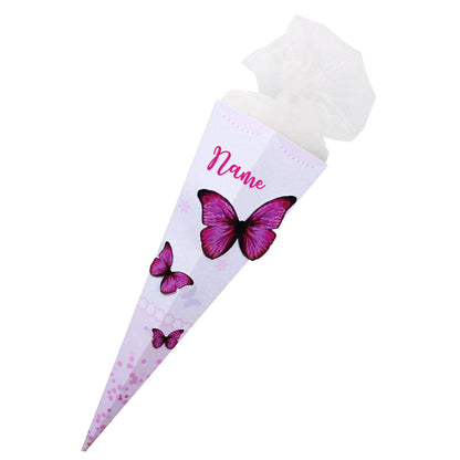 Schultüte mit Name und 3D Schmetterlingen