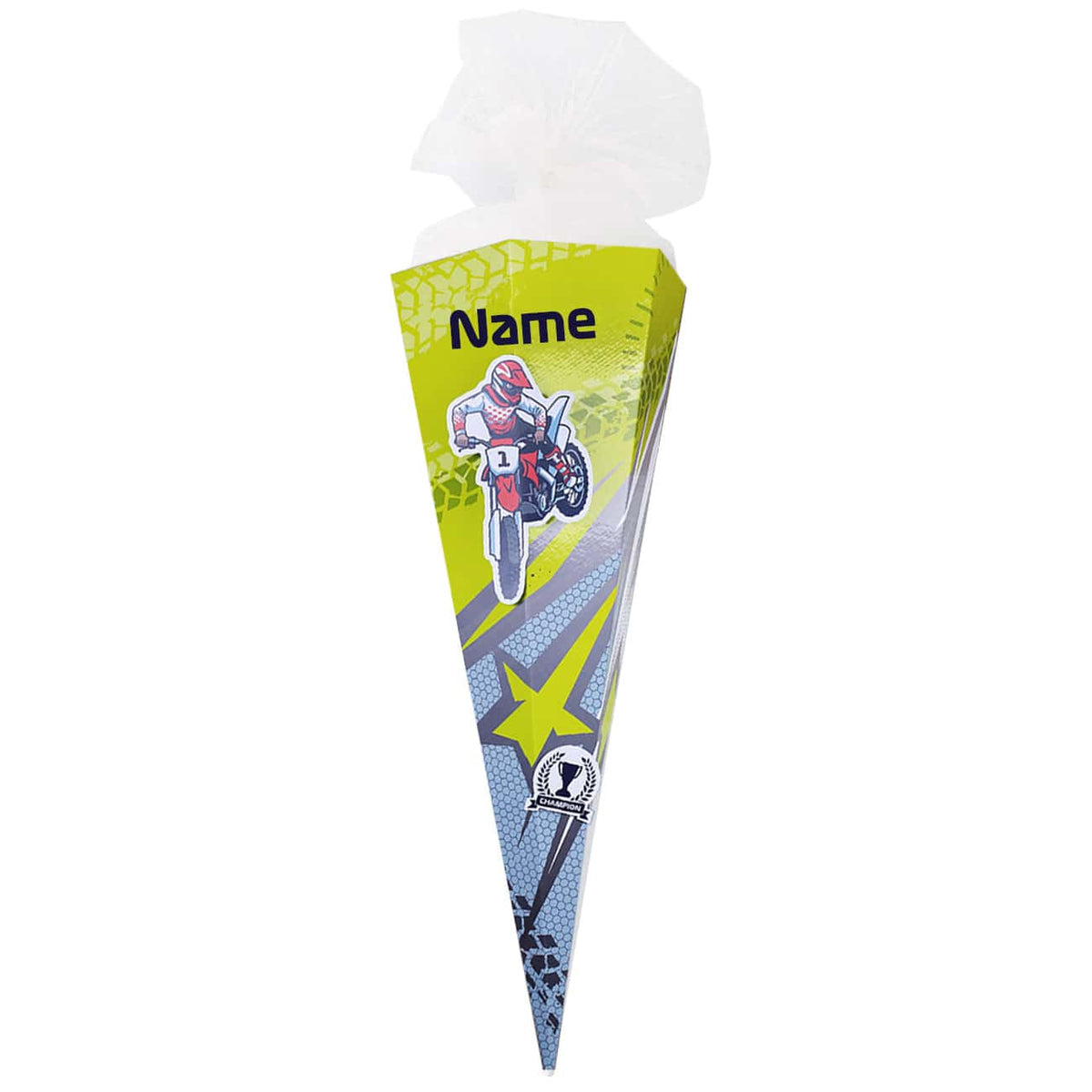 Zuckertüte mit 3D-Motocross-Motiv und Name
