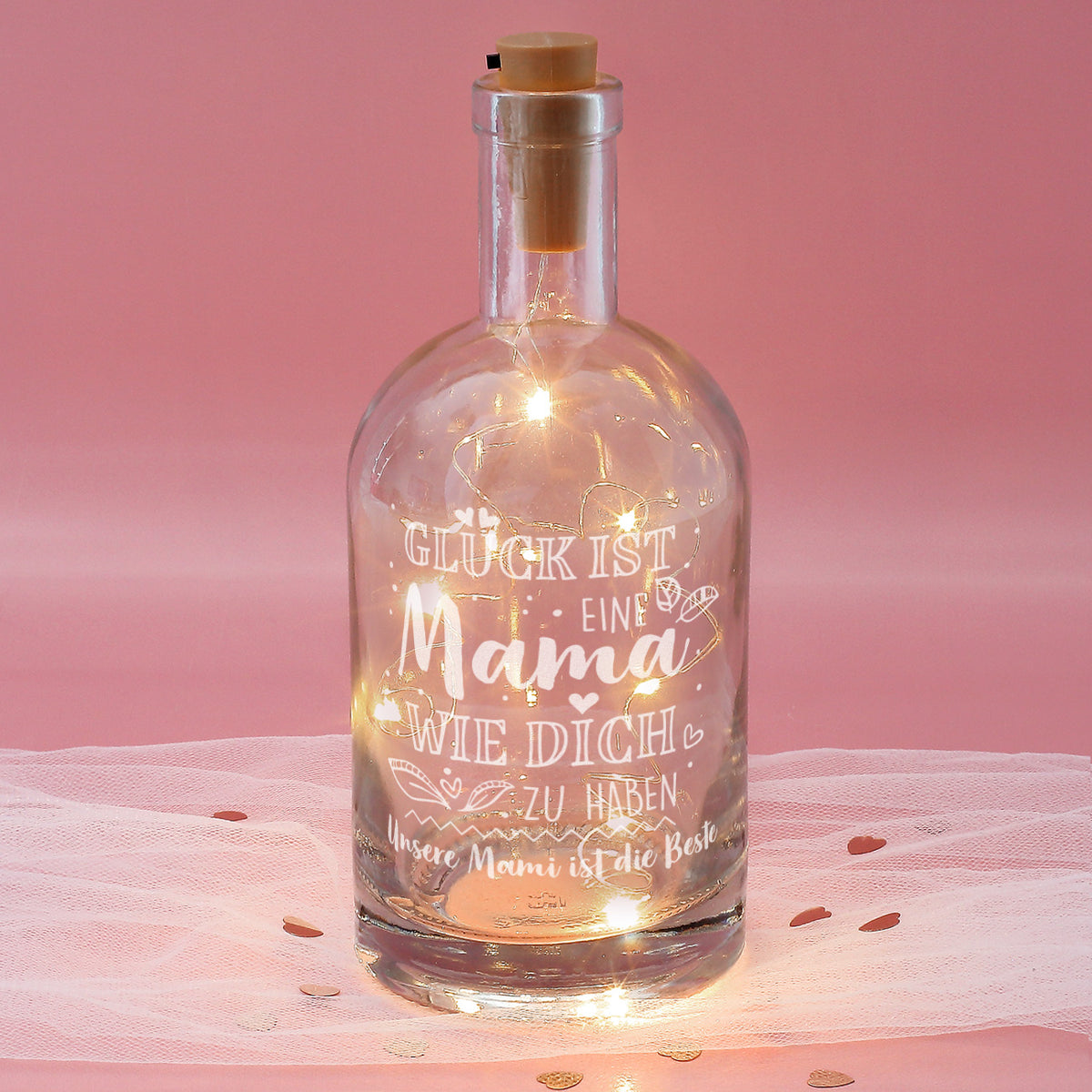 Karaffe mit Lichterkette für Mama - mit persönlicher Gravur