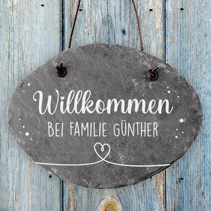 Willkommensschild aus Schiefer
