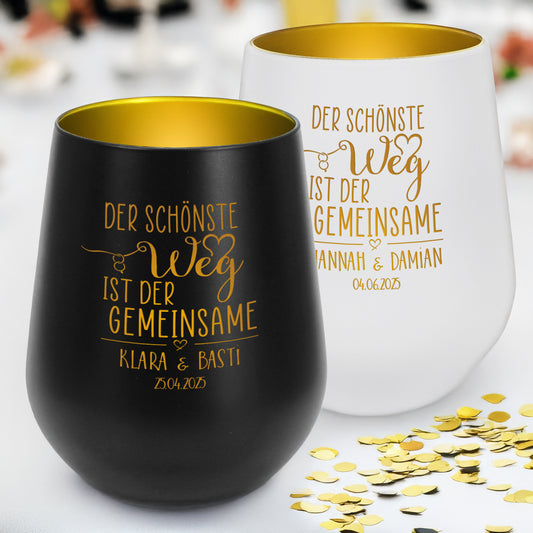 Windlicht mit Wunschnamen und Datum für Hochzeit | Der schönste Weg ist der gemeinsame