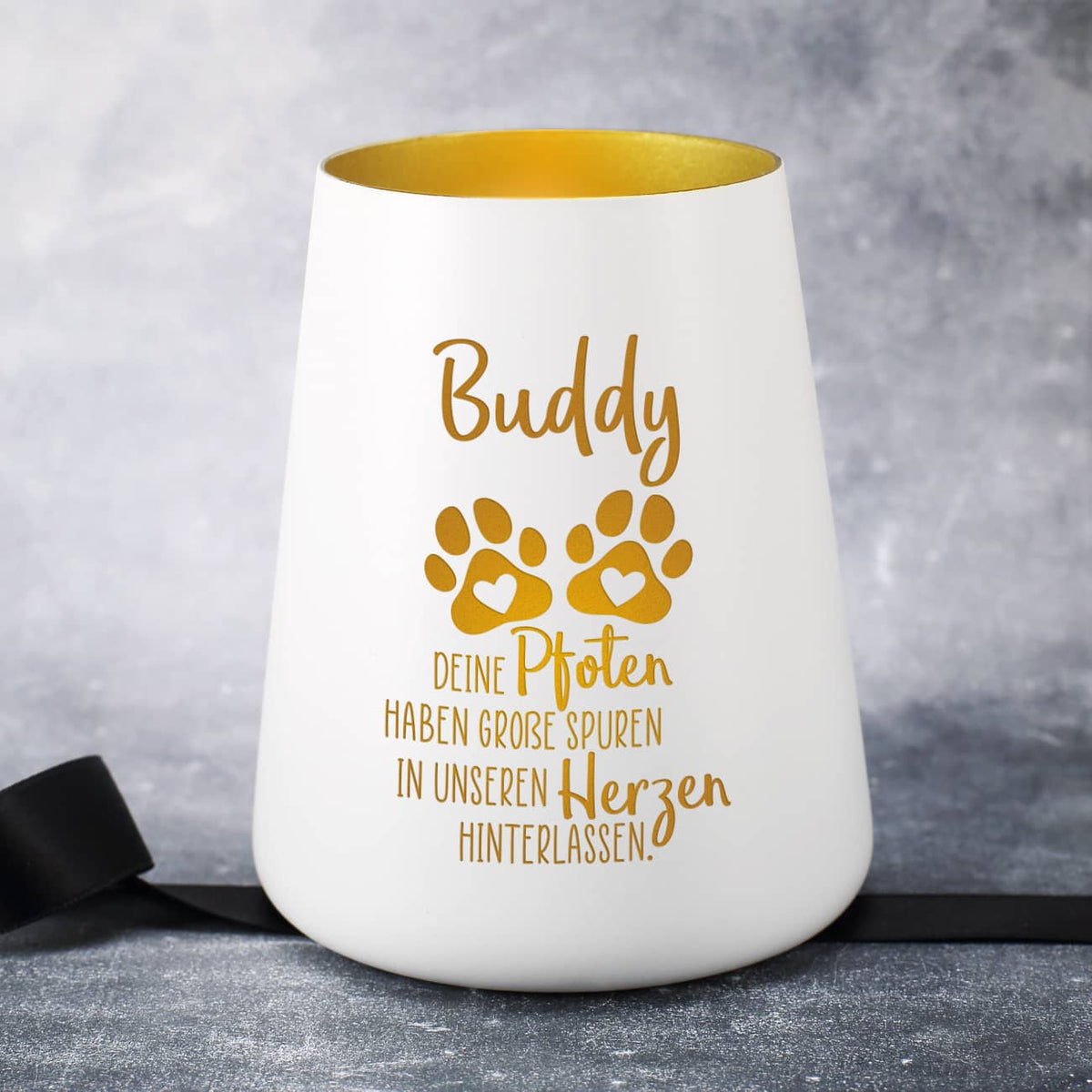 Trauerwindlicht für Tiere mit Pfoten, Spruch und Name