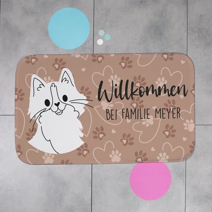 Katzenmatte personalisiert mit Wunschtext |  Rutschfeste Napfunterlage für Katzen