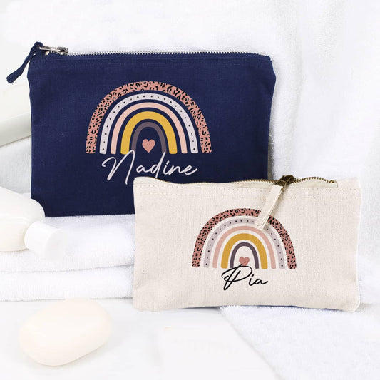 Kosmetiktasche mit Regenbogen-Motiv und Name