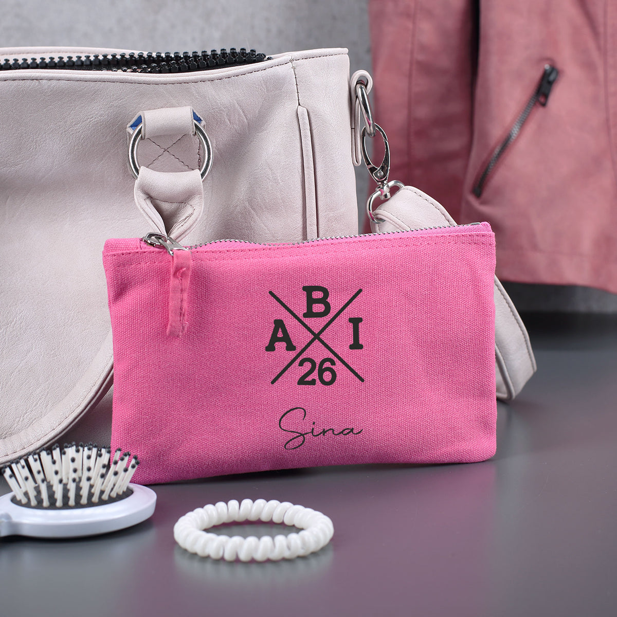 ABI kleine pinke Tasche mit Name "Sina" zum Abitur vor Handtasche