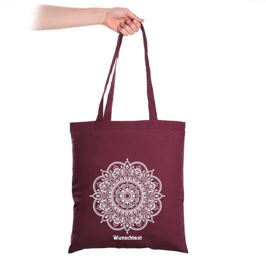 Beutel in dunkelrot mit Mandala und Wunschtext