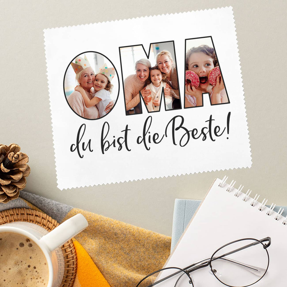 Brillenputztuch für die Beste Oma mit 3 Fotos