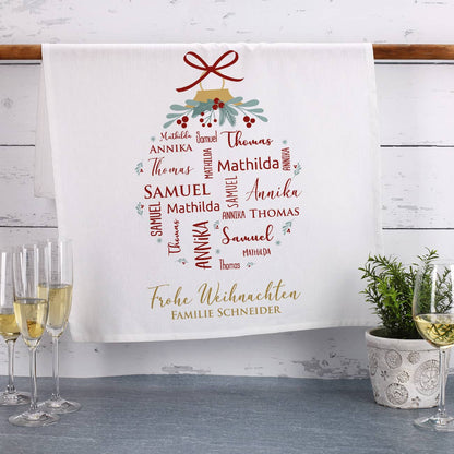 Weihnachts-Geschirrtuch mit bis zu vier Namen und Wunschtext bedruckt