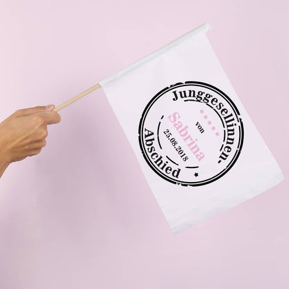 Fahne zum Jungesellinenabschied mit Name und Datum