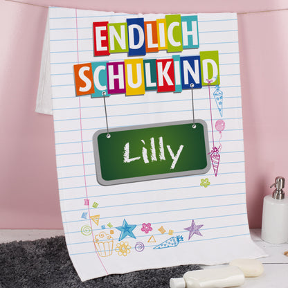Endlich Schulkind - Handtuch mit Name zum Schulanfang