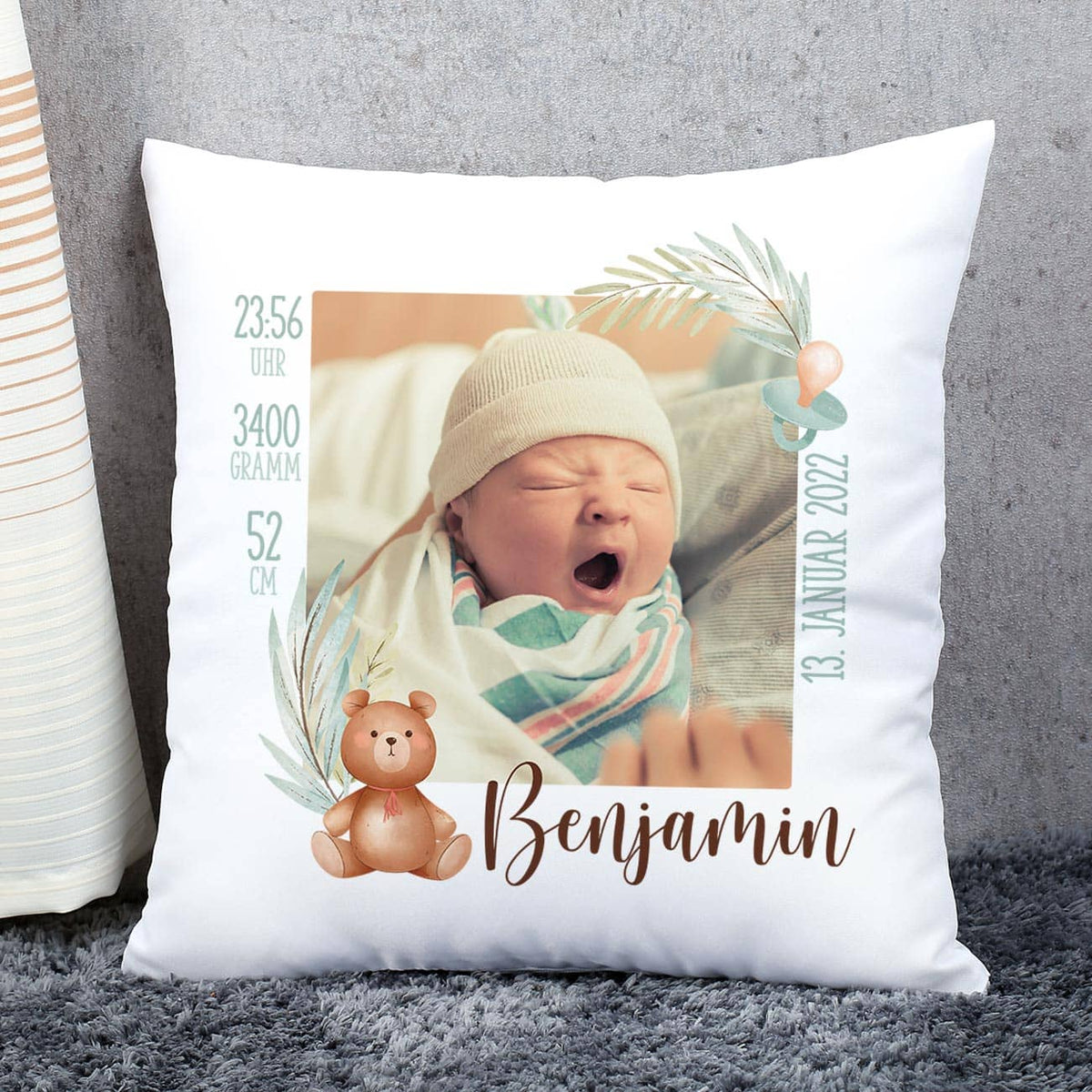 Bedruckt mit allen Daten zum Baby und zur Geburt