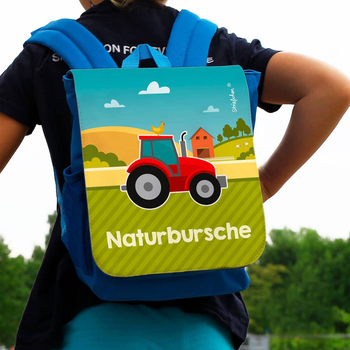 Rucksack für Kinder mit Traktor und Wunschtext