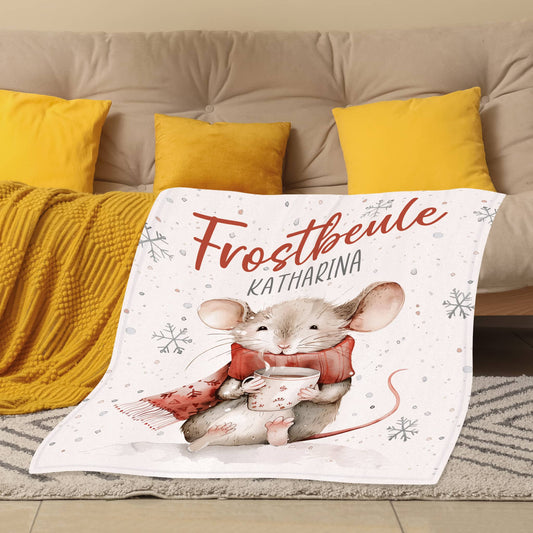 Frostbeule - kleine Kuscheldecke mit Ihrem Wunschnamen und niedlichem Mausmotiv