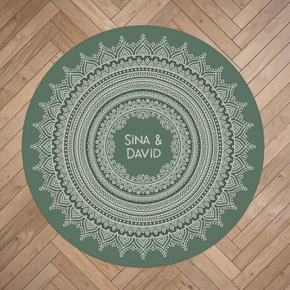 Runder Wohnteppich mit Personalisierung und Mandala in grün