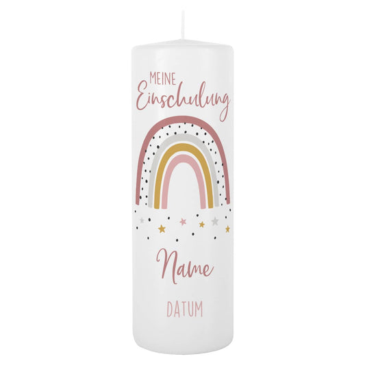 Kerze zur Einschulung mit Regenbogen für Mädchen