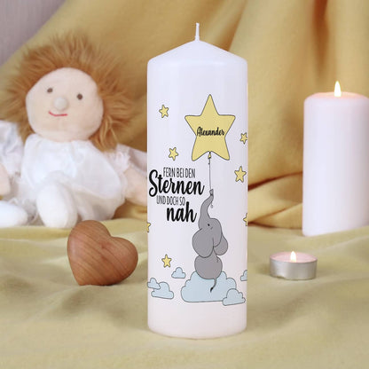 Kerze "Fern bei den Sternen" mit Name des Kindes