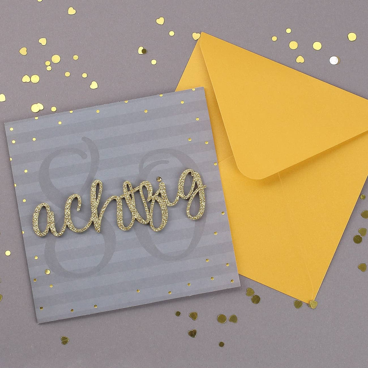 Glückwunschkarte zum 80. Geburtstag mit 3D Schriftzug in gold