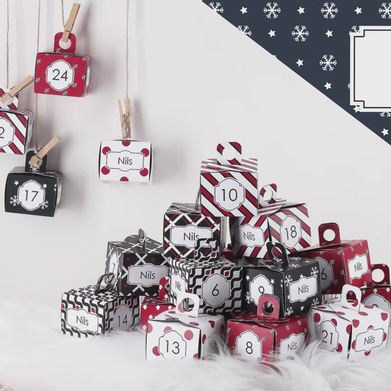 24 faltbare Schachteln für DIY Adventskalender