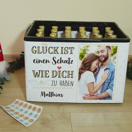 Anleitung für Bierkasten Adventskalender mit Banderole und 24 Zahlenstickern