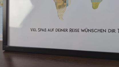 Geldgeschenk Weltkarte im Bilderrahmen für Geburtstag, Hochzeit oder Weltreise