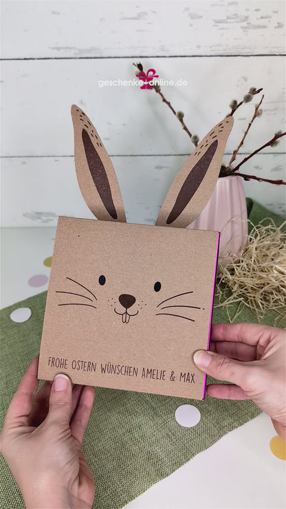Lindt-Pralinen zu Ostern mit süßer Hasen-Banderole und Wunschtext