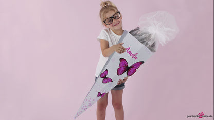 Schultüte XL für Mädchen mit Schmetterlingen in 3D Optik