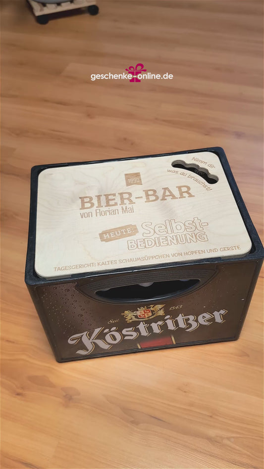 Bierkastendeckel mit Personalisierung mit Name und Geburtsjahr zum Geburtstag graviert