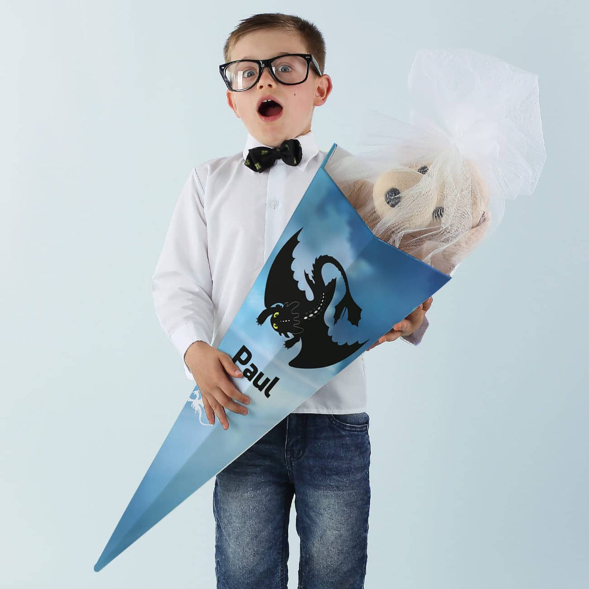 Schultüte mit Drache und Namensaufdruck
