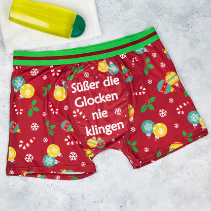 Lustige Weihnachts Boxershort für Männer mit Spruch Süßer die Glocken nie klingen Vorderseite