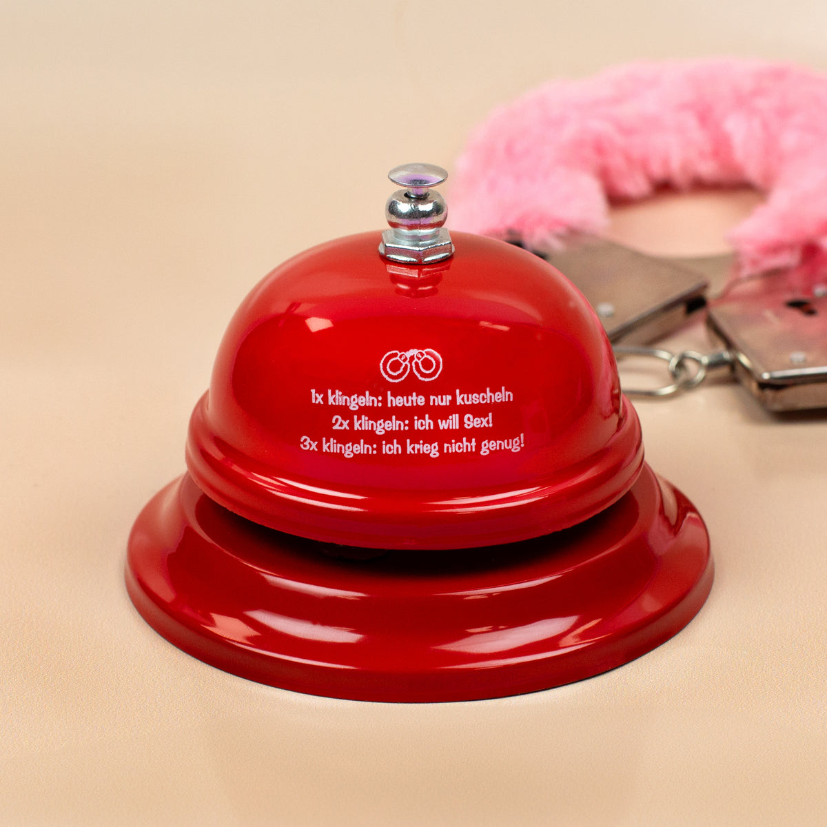 Humorvolle Sex-Klingel aus Metall in Rot mit Aufschrift, witziges Liebesgeschenk