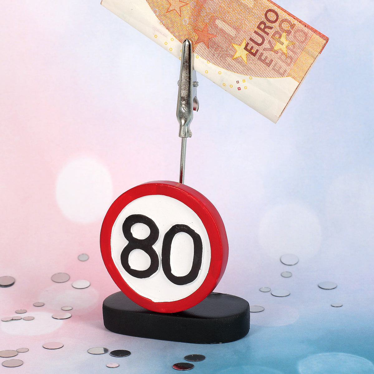 Geldclip mit Verkehrsschild zum 80. Geburtstag